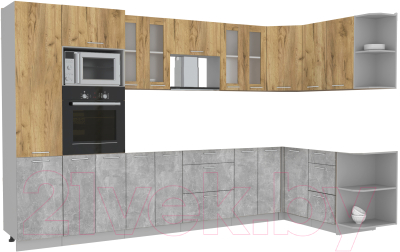 Готовая кухня Интерлиния Мила 1.68x3.4 правая без столешницы (дуб золотой/бетон)