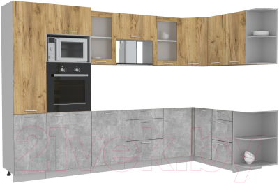 Готовая кухня Интерлиния Мила 1.68x3.2 правая без столешницы (дуб золотой/бетон)