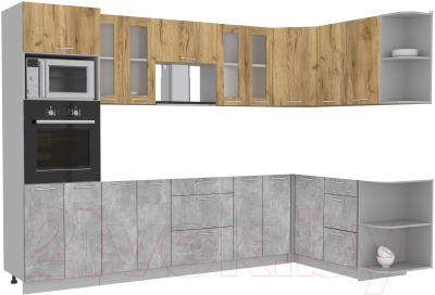 Кухонный гарнитур Интерлиния Мила 1.68x3.0 правая без столешницы (дуб золотой/бетон)