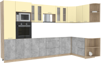 Готовая кухня Интерлиния Мила 1.68x3.4 правая без столешницы (ваниль/бетон) - 