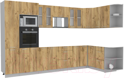 Готовая кухня Интерлиния Мила 1.68x3.4 правая без столешницы (дуб золотой/дуб золотой)