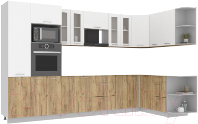 Готовая кухня Интерлиния Мила 1.68x3.4 правая без столешницы (белый платинум/дуб золотой)