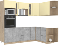 Готовая кухня Интерлиния Мила 1.68x2.4 правая без столешницы (ваниль/бетон) - 