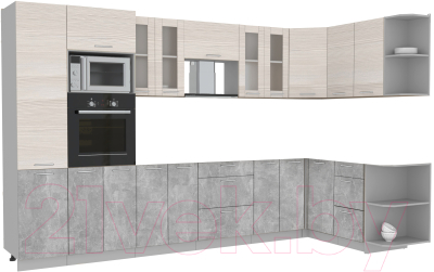 Готовая кухня Интерлиния Мила 1.68x3.4 правая без столешницы (вудлайн кремовый/бетон)