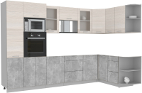 Готовая кухня Интерлиния 1.68x3.2 правая без столешницы (вудлайн кремовый/бетон) - 