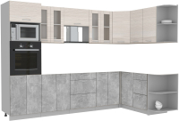 Кухонный гарнитур Интерлиния Мила 1.68x3.0 правая без столешницы (вудлайн кремовый/бетон) - 