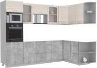 Кухонный гарнитур Интерлиния Мила 1.68x2.8 правая без столешницы (вудлайн кремовый/бетон) - 