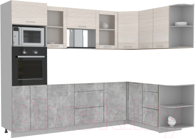 Готовая кухня Интерлиния Мила 1.68x2.8 правая без столешницы (вудлайн кремовый/бетон)