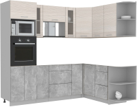 Готовая кухня Интерлиния Мила 1.68x2.4 правая без столешницы (вудлайн кремовый/бетон) - 