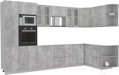 Готовая кухня Интерлиния Мила 1.68x3.4 правая без столешницы (бетон/бетон)