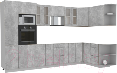 Кухонный гарнитур Интерлиния Мила 1.68x3.4 правая без столешницы (бетон/бетон)