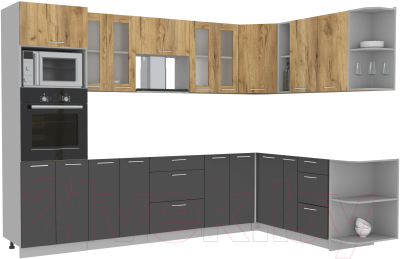 Кухонный гарнитур Интерлиния Мила 1.88x3.0 правая без столешницы (дуб золотой/антрацит)