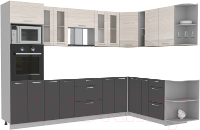 Кухонный гарнитур Интерлиния Мила 1.88x3.0 правая без столешницы (вудлайн кремовый/антрацит)