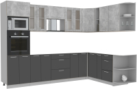 Кухонный гарнитур Интерлиния Мила 1.88x3.0 правая без столешницы (бетон/антрацит) - 
