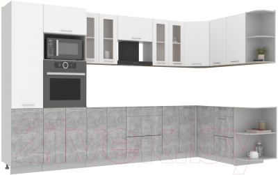 Готовая кухня Интерлиния Мила 1.68x3.4 правая без столешницы (белый платинум/бетон)