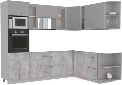 Кухонный гарнитур Интерлиния Мила 1.88x2.6 правая без столешницы (серебристый/бетон)