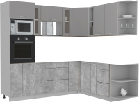 Кухонный гарнитур Интерлиния Мила 1.88x2.4 правая без столешницы (серебристый/бетон) - 