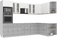 Готовая кухня Интерлиния Мила 1.68x3.0 правая без столешницы (белый платинум/бетон) - 