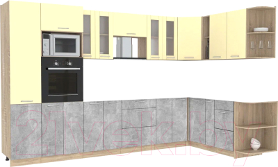 Кухонный гарнитур Интерлиния Мила 1.88x3.4 правая без столешницы (ваниль/бетон)