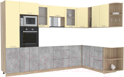 Кухонный гарнитур Интерлиния Мила 1.88x3.2 правая без столешницы (ваниль/бетон)