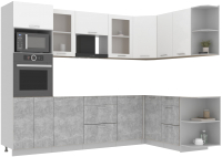 Кухонный гарнитур Интерлиния Мила 1.68x2.8 правая без столешницы (белый платинум/бетон) - 