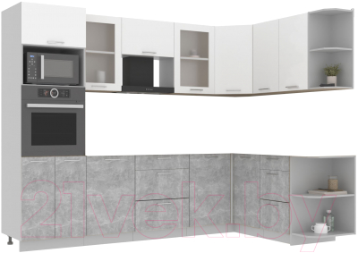Готовая кухня Интерлиния Мила 1.68x2.8 правая без столешницы (белый платинум/бетон)