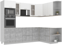 Готовая кухня Интерлиния Мила 1.68x2.6 правая без столешницы (белый платинум/бетон) - 
