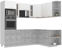 Готовая кухня Интерлиния Мила 1.68x2.4 правая без столешницы (белый платинум/бетон) - 