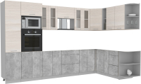 Кухонный гарнитур Интерлиния Мила 1.88x3.4 правая без столешницы (вудлайн кремовый/бетон) - 