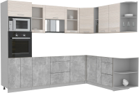 Кухонный гарнитур Интерлиния Мила 1.88x2.8 правая без столешницы (вудлайн кремовый/бетон) - 