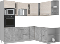 Кухонный гарнитур Интерлиния Мила 1.88x2.4 правая без столешницы (вудлайн кремовый/бетон) - 
