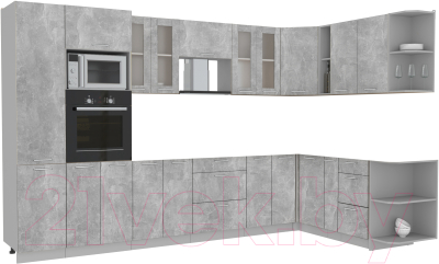 Кухонный гарнитур Интерлиния Мила 1.88x3.4 правая без столешницы (бетон/бетон)