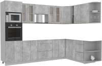 Готовая кухня Интерлиния Мила 1.88x3.0 правая без столешницы (бетон/бетон) - 