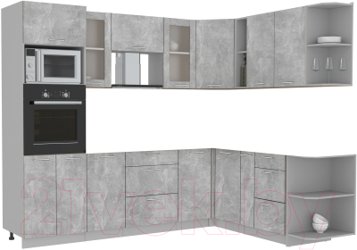 Кухонный гарнитур Интерлиния Мила 1.88x2.6 правая без столешницы (бетон/бетон)