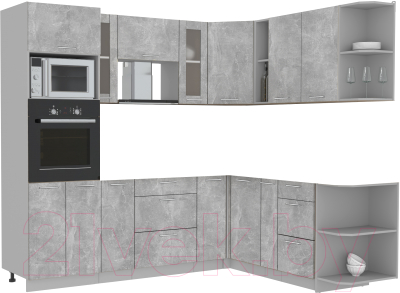 Готовая кухня Интерлиния Мила 1.88x2.4 правая без столешницы (бетон/бетон)