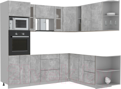 Кухонный гарнитур Интерлиния Мила 1.88x2.4 правая без столешницы (бетон/бетон)