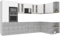 Кухонный гарнитур Интерлиния Мила 1.88x3.4 правая без столешницы (белый платинум/бетон) - 