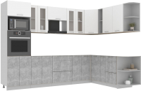 Кухонный гарнитур Интерлиния Мила 1.88x3.0 правая без столешницы (белый платинум/бетон) - 
