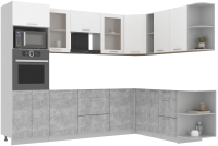 Готовая кухня Интерлиния Мила 1.88x2.8 правая без столешницы (белый платинум/бетон) - 