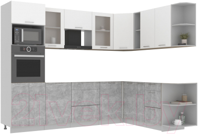 Кухонный гарнитур Интерлиния Мила 1.88x2.8 правая без столешницы (белый платинум/бетон)