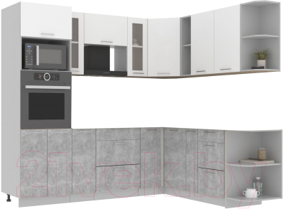 Готовая кухня Интерлиния Мила 1.88x2.4 правая без столешницы (белый платинум/бетон)