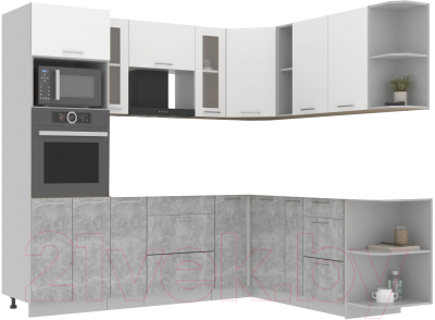 Кухонный гарнитур Интерлиния Мила 1.88x2.4 правая без столешницы (белый платинум/бетон)