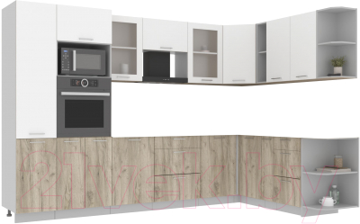 Кухонный гарнитур Интерлиния Мила 1.88x3.2 правая без столешницы (белый платинум/дуб серый)