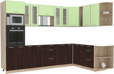 Кухонный гарнитур Интерлиния Мила 1.88x3.0 правая без столешницы (салатовый/дуб венге)
