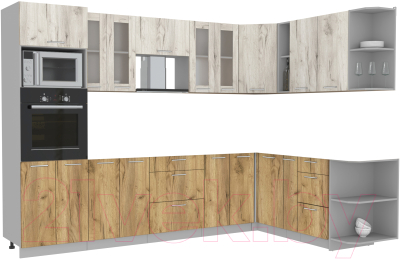 Кухонный гарнитур Интерлиния Мила 1.88x3.0 правая без столешницы (дуб белый/дуб золотой)