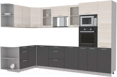 Кухонный гарнитур Интерлиния Мила 1.68x3.2 левая без столешницы (вудлайн кремовый/антрацит)