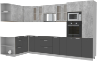 Кухонный гарнитур Интерлиния Мила 1.68x3.4 левая без столешницы (бетон/антрацит) - 