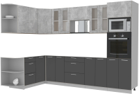 Кухонный гарнитур Интерлиния Мила 1.68x3.0 левая без столешницы (бетон/антрацит) - 