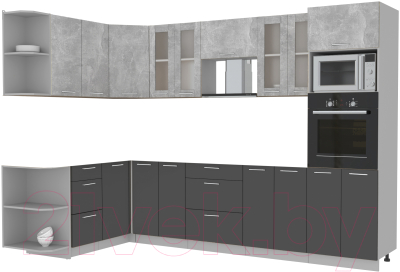 Кухонный гарнитур Интерлиния Мила 1.68x3.0 левая без столешницы (бетон/антрацит)