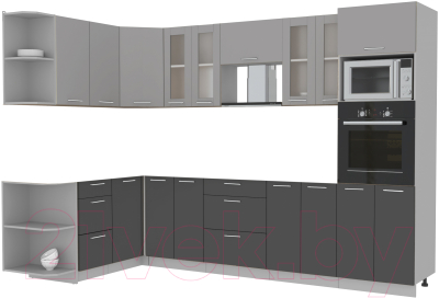 Кухонный гарнитур Интерлиния Мила 1.68x3.0 левая без столешницы (серебристый/антрацит)
